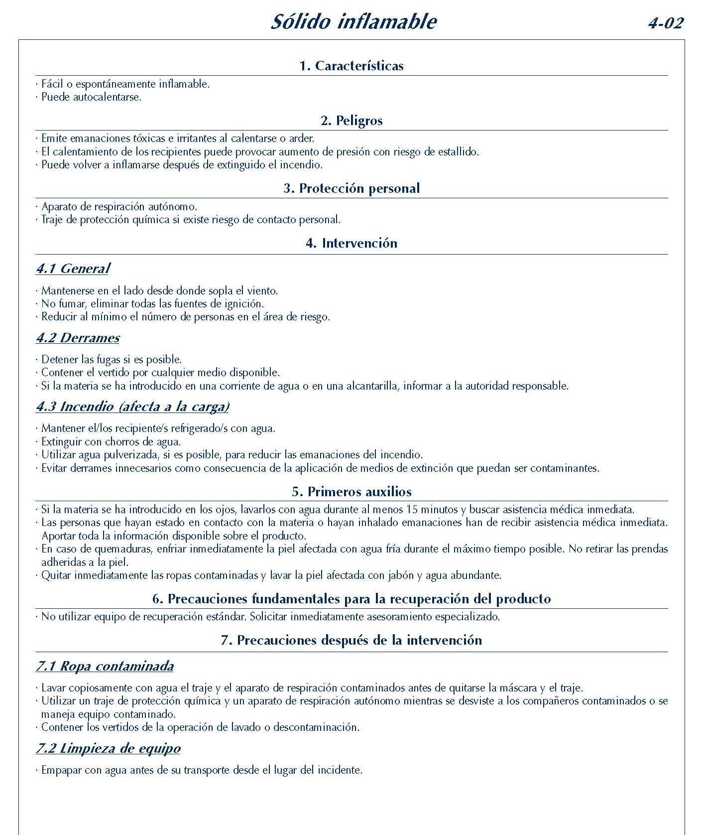 188 FICHA 4-02 SOLIDO INFLAMABLE FICHAS EMERGENCIA